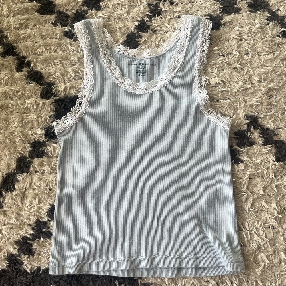 Brandy Melville Blue Fitted Ribbed Sleeveless Tank Top
